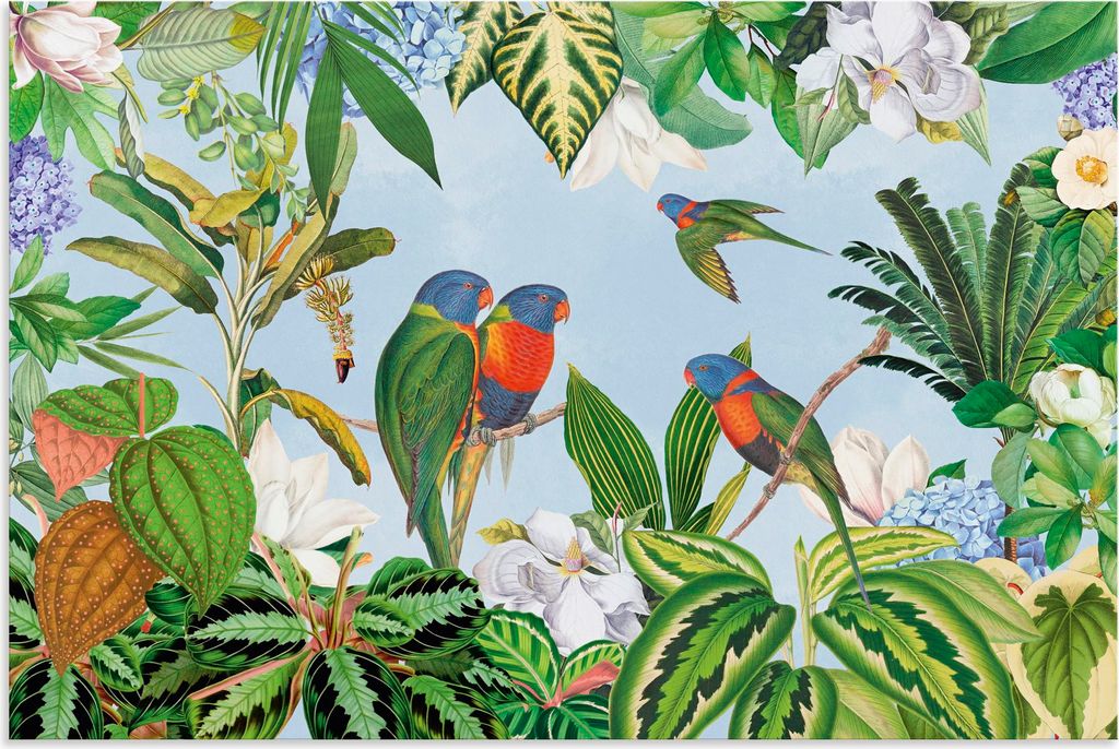 ARTland Wandbild Alu für Innen & Outdoor Papagein im tropischen Regenwald Größe: 60x40 cm