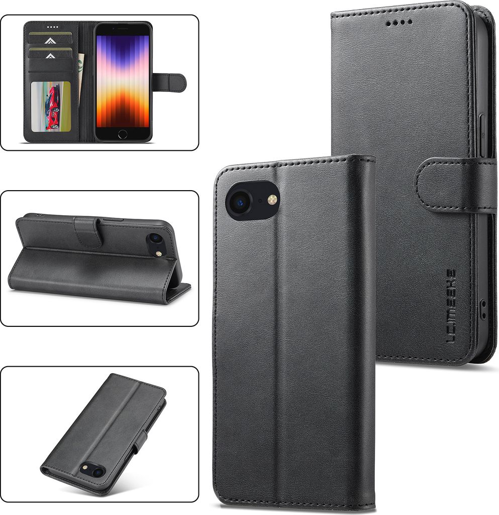 Hülle für iPhone 16e/iPhone 17e, Klapphüllen Brieftasche Leder Magnetverschluss Ständer Schutzhülle Schwarz