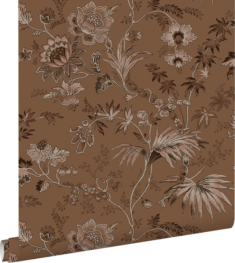 ESTAhome Tapete Blumenmuster Terrakottabraun 50 x 900 cm