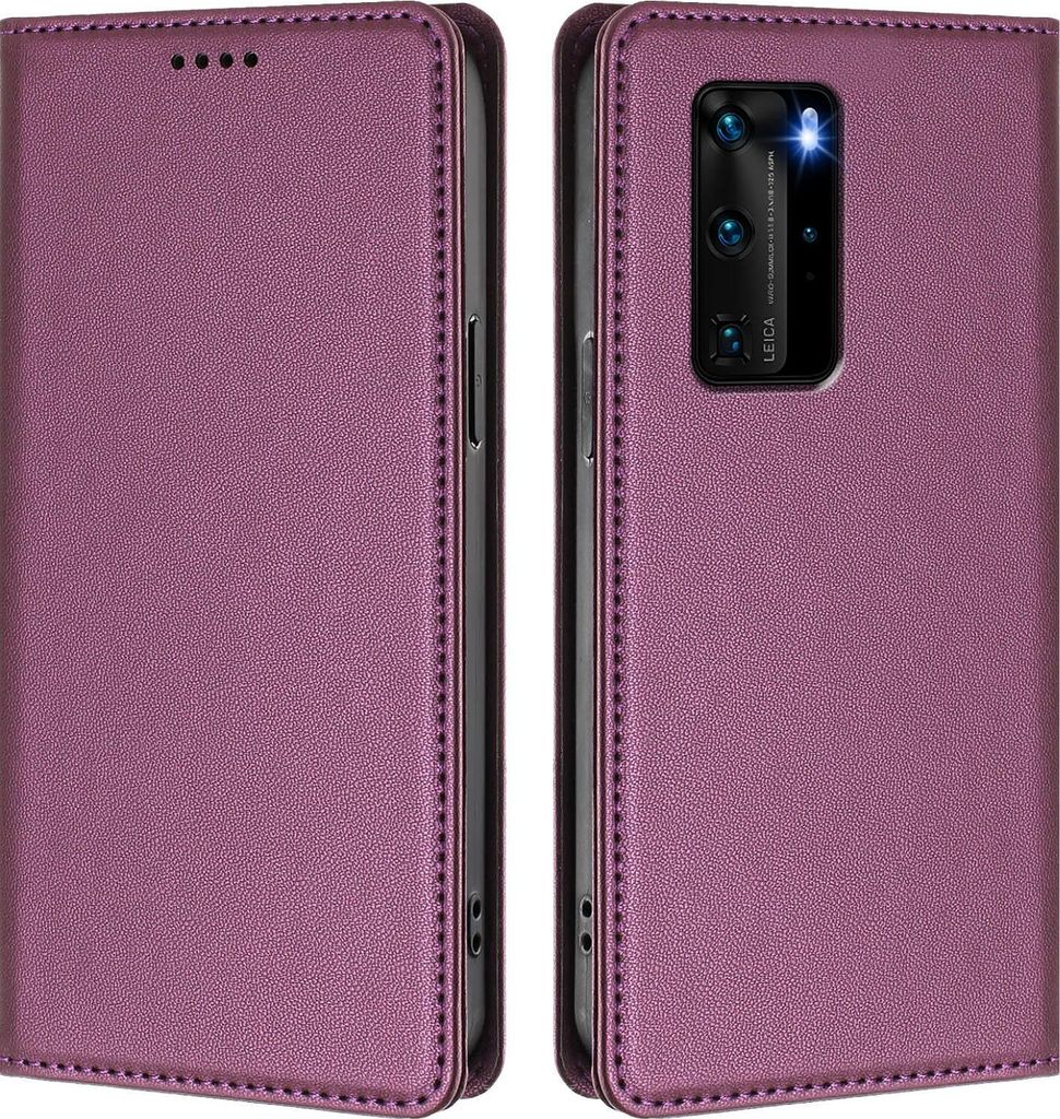 Handyhülle für Huawei P40 Pro, Kunstleder Klapphülle Stoßfeste Magnetische Hülle mit Ständer Lila