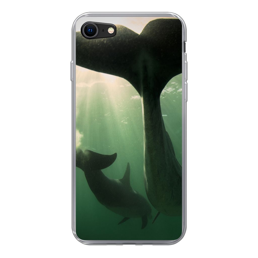 MuchoWow Handyhülle Schutzhülle Hülle für iPhone 7 Delfin - Wasser - Blau Silikon Softcase Handy Hülle - Kartenhalter