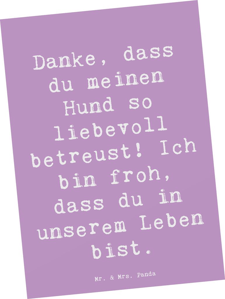 Mr. & Mrs. Panda Postkarte Spruch Danke Hundesitter - Lavendeltraum - Geschenk, Ansichtskarte, liebevolle Betreuung, bildkarte, Fotokarte, Bedanken...