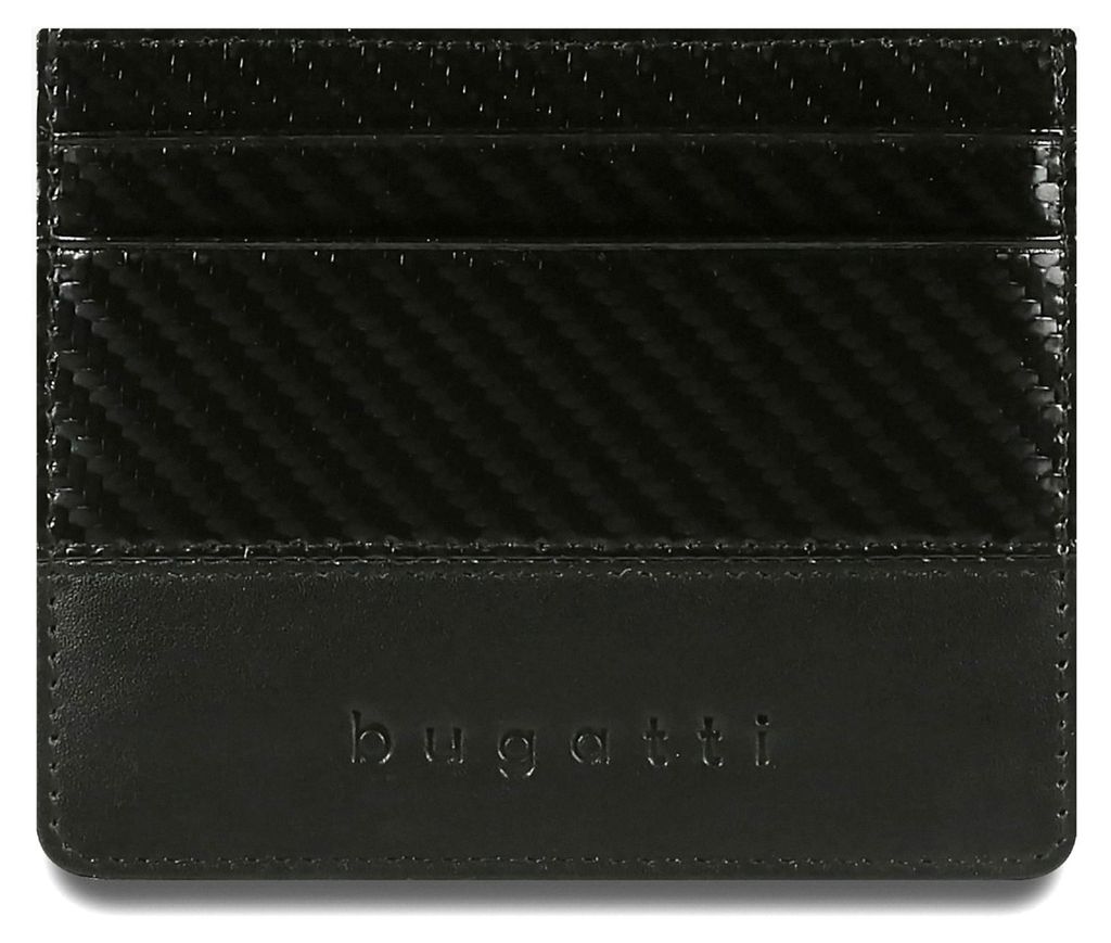 Herren Kartenetui aus Echtleder, flaches Portemonnaie im Carbonlook, RFID-Schutz, schwarz