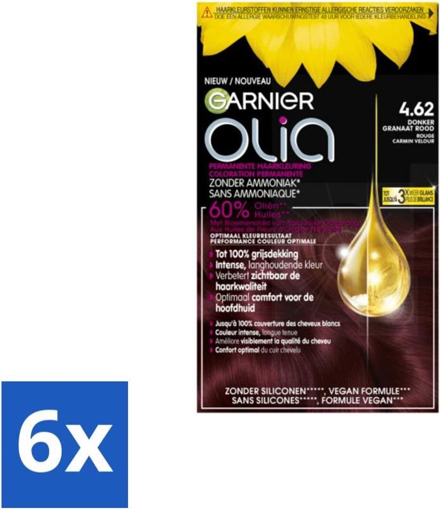 Garnier – Olia 4.62 – Haarfarbe – Dunkles Granatrot – Ammoniakfrei – Permanente Farbe - Vorteilspack - 6 Stücke