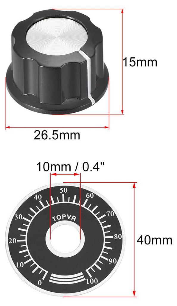 5Stk. Potentiometer Drehknopf 6mm Einsatzwelle mit 40mm 0-100 W?hlscheibe