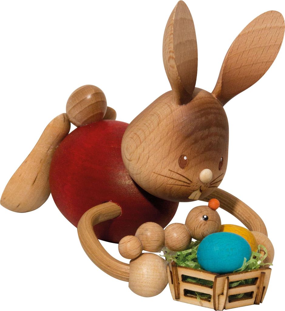 Drechslerei Kuhnert - Dekofigur aus Holz - Stupsi mit Ostereierkorb - ca. 12cm