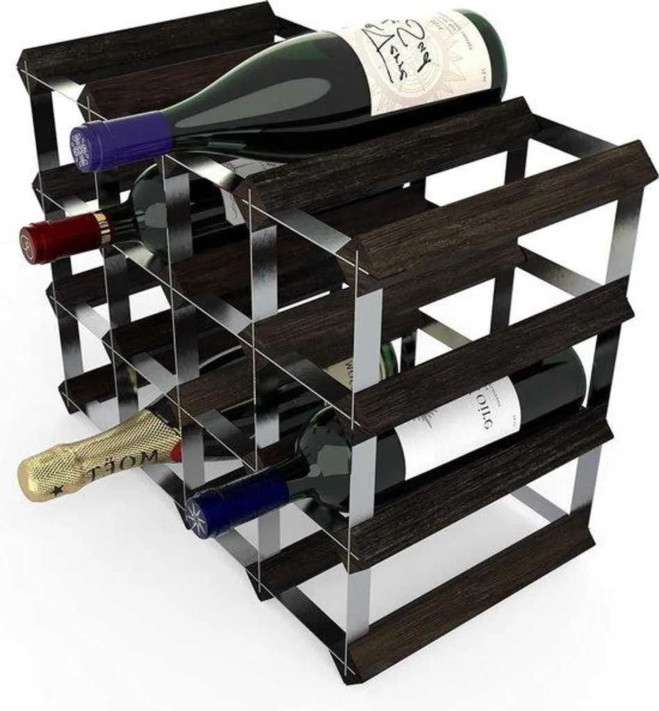 Étagère à vin 16 bouteilles en bois noir - Support bouteilles compact