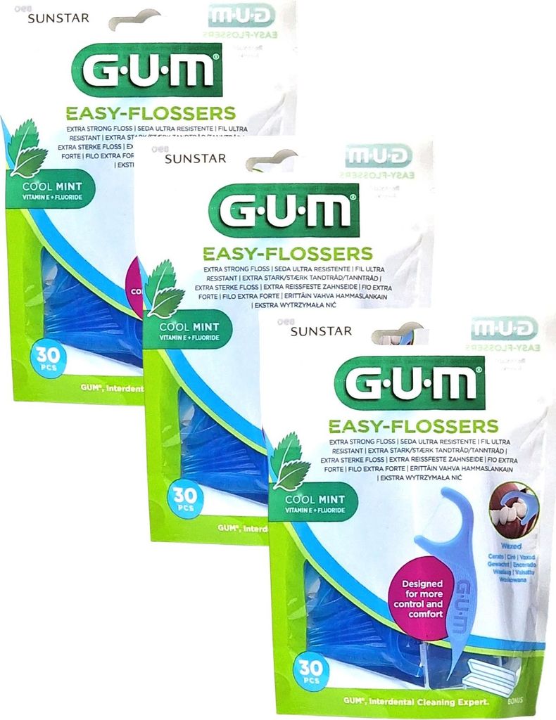 3x GUM EASY FLOSSER  30 Stück mit Reiseetui Produktbild 