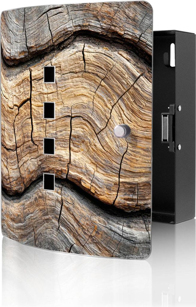 banjado Design Schlüsselkasten aus Edelstahl für 10 Schlüssel, Schlüsselschrank 24 x 21,5 x 7cm groß mit Magnetverschluss, Holz Gemasert Fluss...