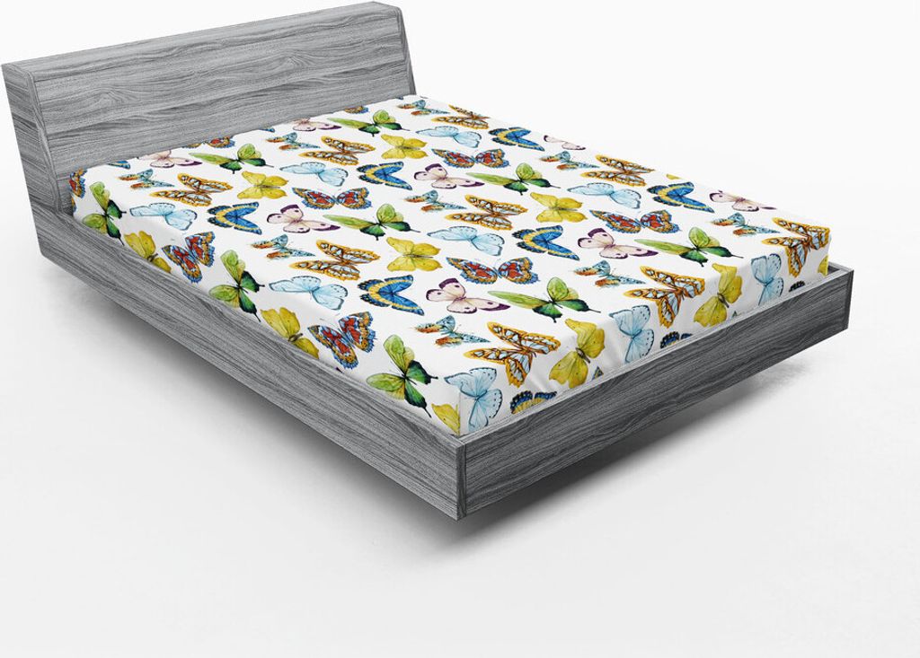 ABAKUHAUS Schmetterling Spannbetttuch, Bunte Aquarelltiere mit zahlreichen verschiedenen Designs und ethnischen Elementen, 90 x 200 cm, Mehrfarbig