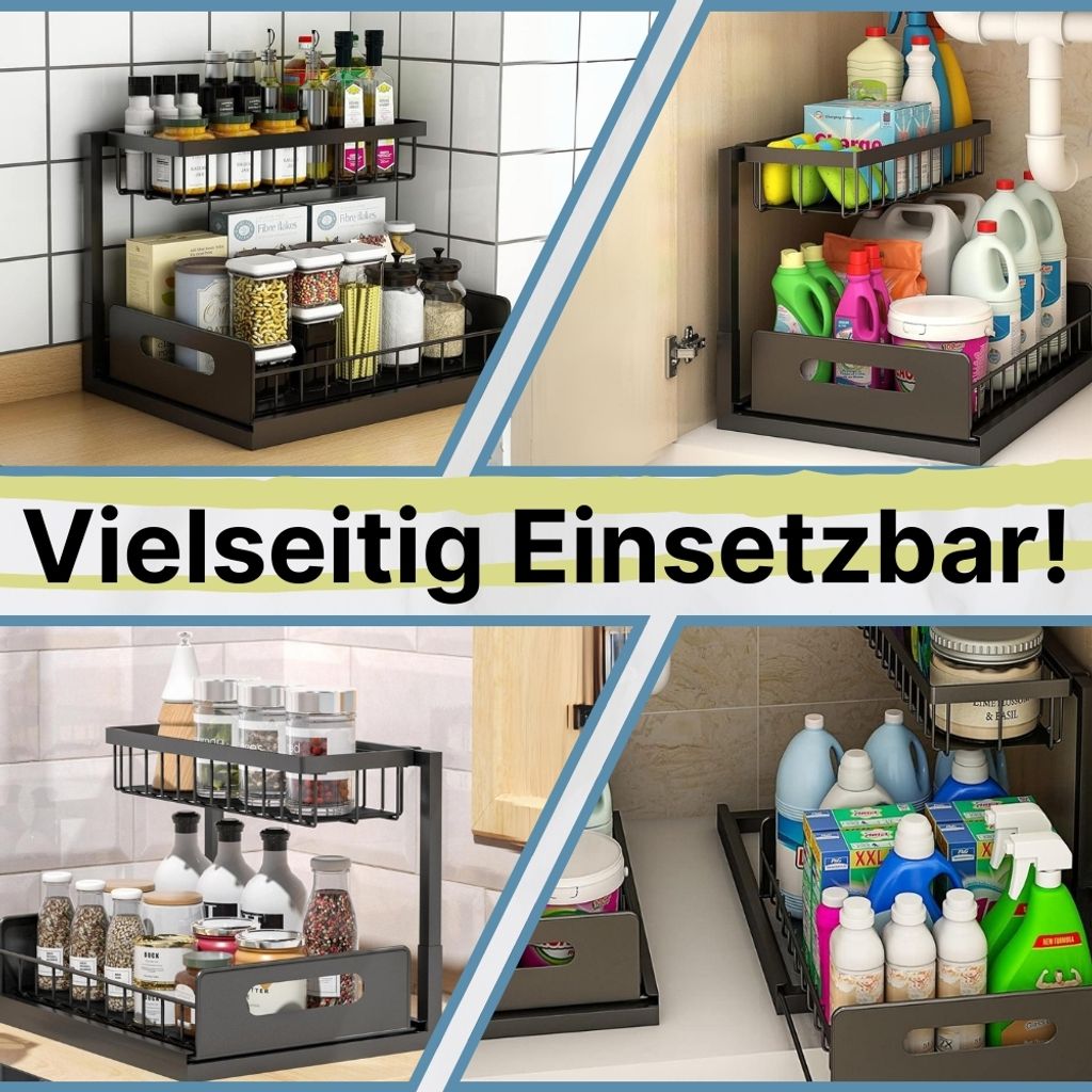 PortoAlegre Spülschrank Organizer 2-stufig - Ausziehbares Regal Für Unter Waschbecken