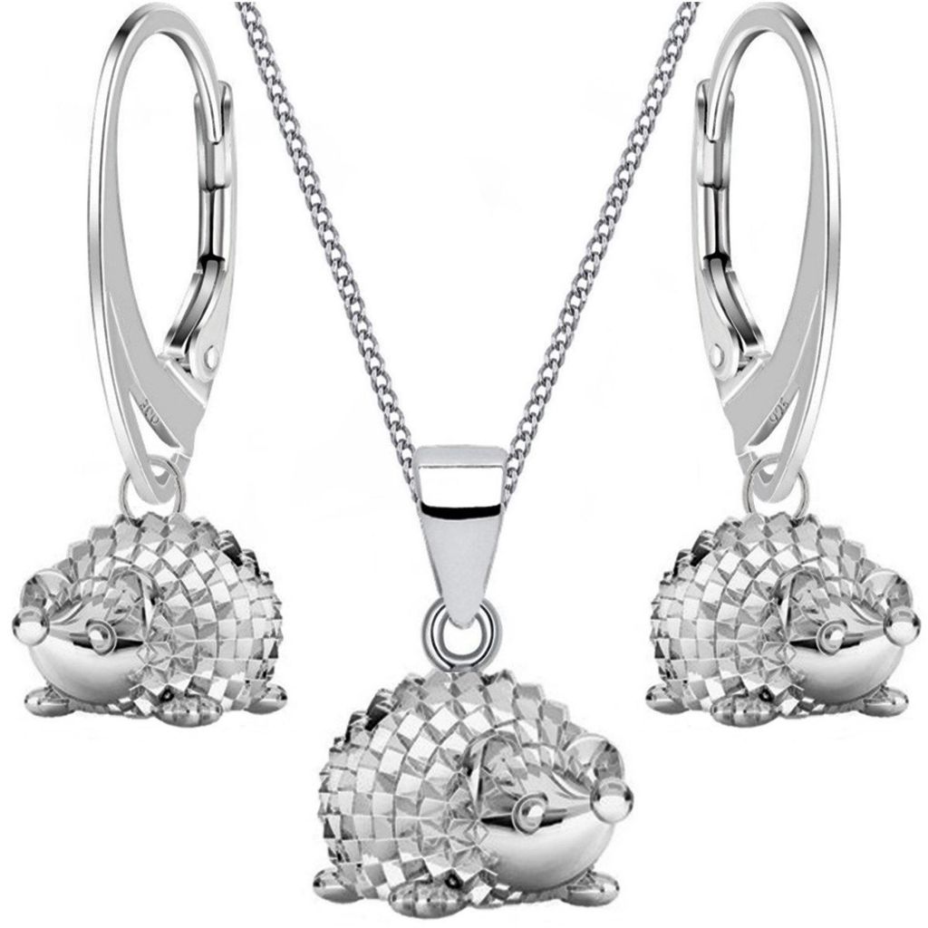 Igel Ohrringe mit Kette Schmuckset 925 Echtsilber I 45cm