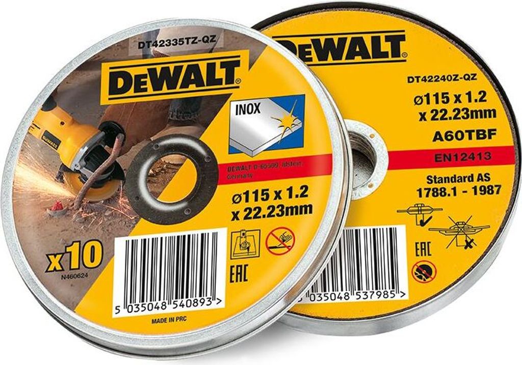 DEWALT - Flache Trennscheiben aus rostfreiem Stahl 115 mm Dose mit 10 Stück