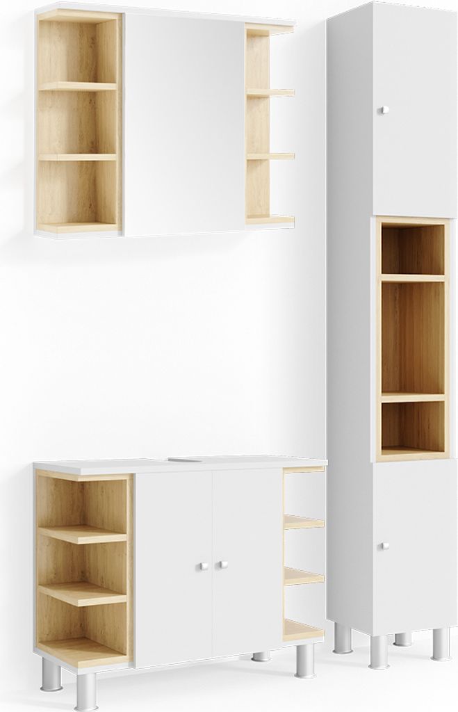 Badmöbel-Set Vicco Aquis Weiß 3 Teile, mit Hochschrank, Model 36247