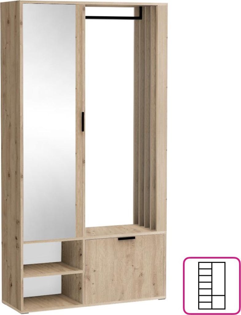 Kondela Garderobe mit Spiegel Muna - Eiche Artisan