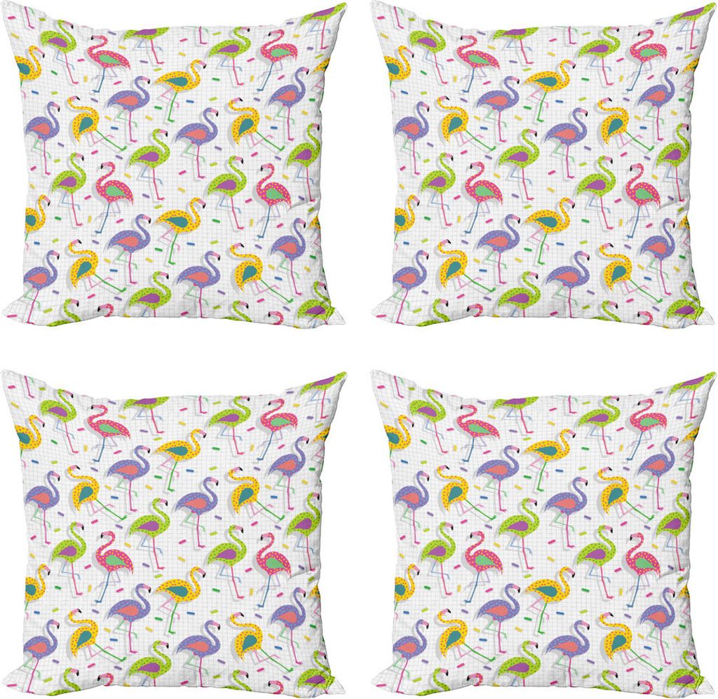 ABAKUHAUS Flamingo Kissenbezug Set (4 Stück), Retro bunte Muster, Moderner Doppelseitiger Digitaldruck, 50 cm x 50 cm, Mehrfarbig