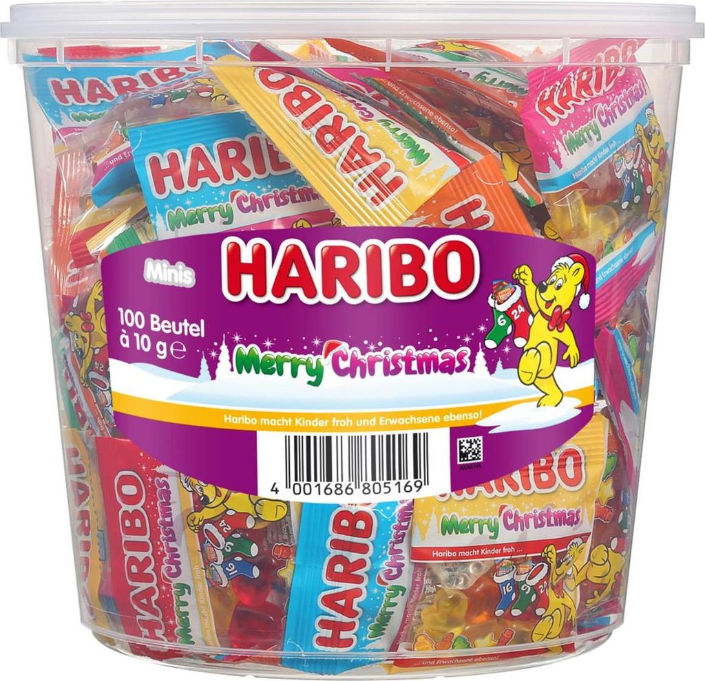 Haribo Merry Christmas 100 x mini sáčky v plechovce 980g Obrázek produktu 