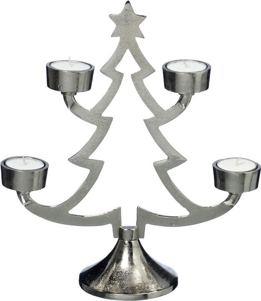 Teelichthalter Weihnachtsbaum Aluminium silber H:30 cm