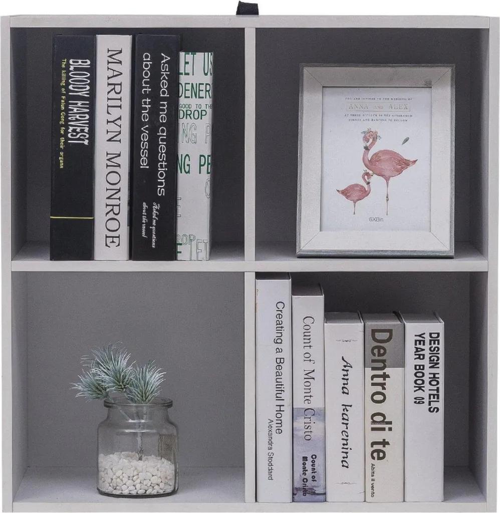 Meuble de rangement cube blanc bibliothèque 4 cases en bois design