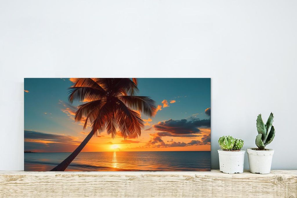 MuchoWow Wanddekoration Metall Metallbild Wandkunst 40x20 cm Sonnenuntergang - Palme - Meer - Horizont - Strand MuchoWow Aluminium Gemälde - Bild ...