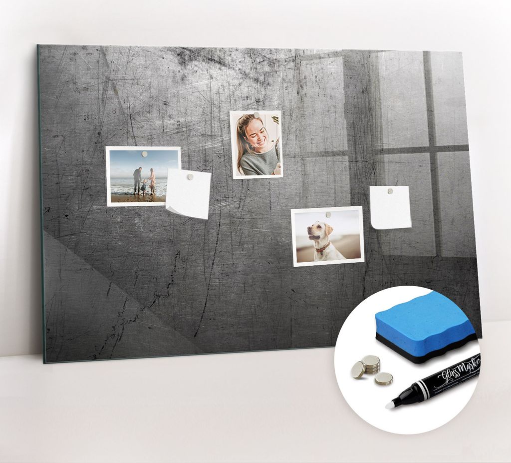 Magnetpinnwand Memoboard - Zubehörsatz - Weißer Marker + Schwamm + Magnete - 90 x 60 cm - Metallwand