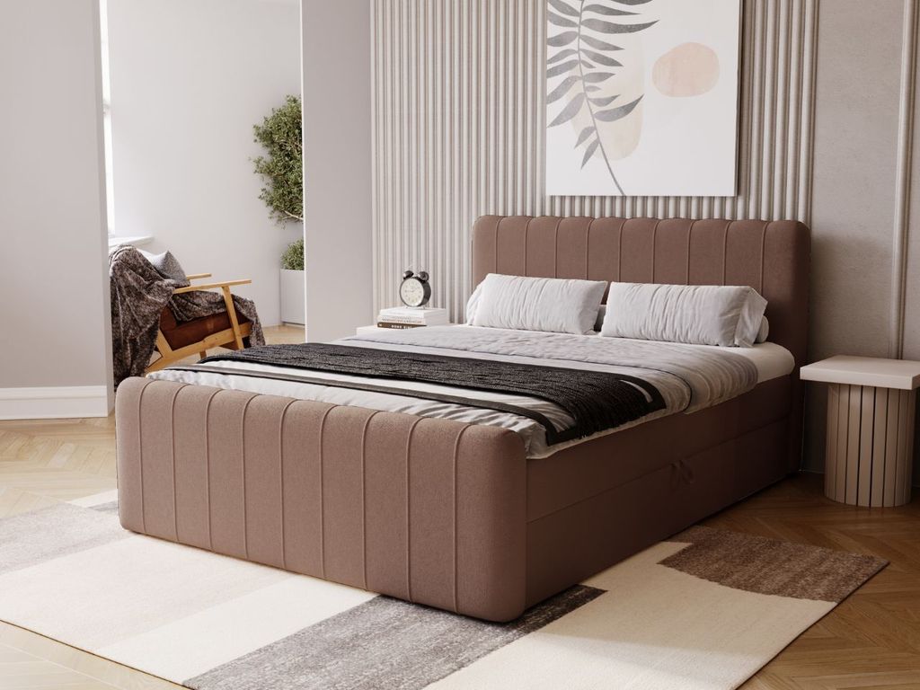 GrainGold Boxspringbett Osteno 120x200 - Bett mit Matratze und Topper - Boxspringbett mit Bettkasten und Matratze - Boxspringbett - Braun (Komodo 30)
