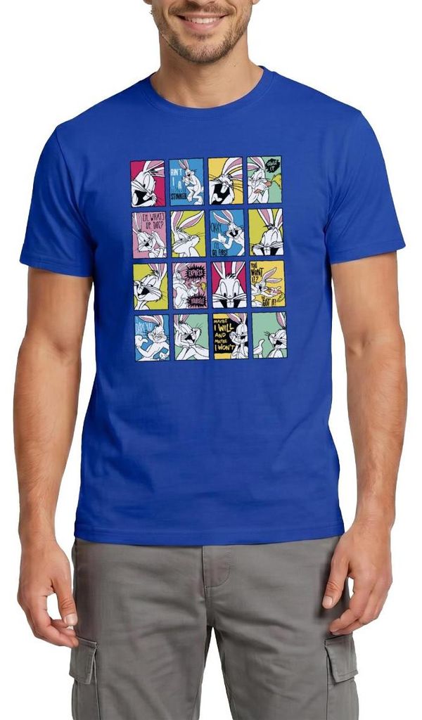 Spreadshirt Looney Tunes Bugs Bunny Kacheln Männer T-Shirt, XXL, Dunkelblau