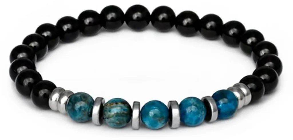 Bracelet onyx et apatite MINK144/20 - Perles minérales bleues et noires