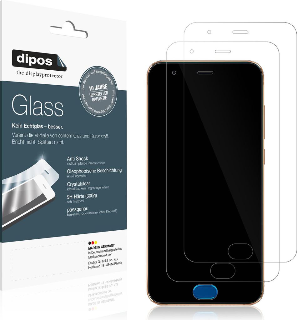 2x Schutzfolie für Xiaomi Mi Note 3 - Anti-Shock 9H Folie dipos Glass Kunststoffglas