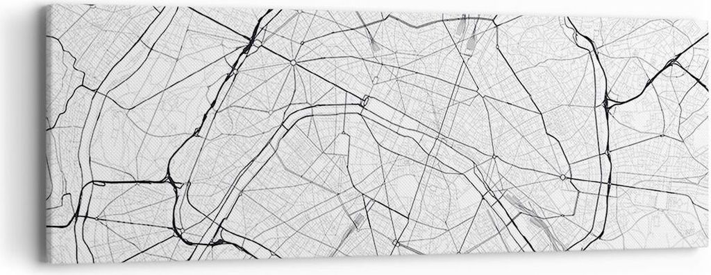 Bild auf Leinwand - Leinwandbild - Einteilig - Stadt Karte Paris - 90x30cm - Wand Bild - Wanddeko - Wandbilder - Leinwanddruck - Bilder - Wanddekor...