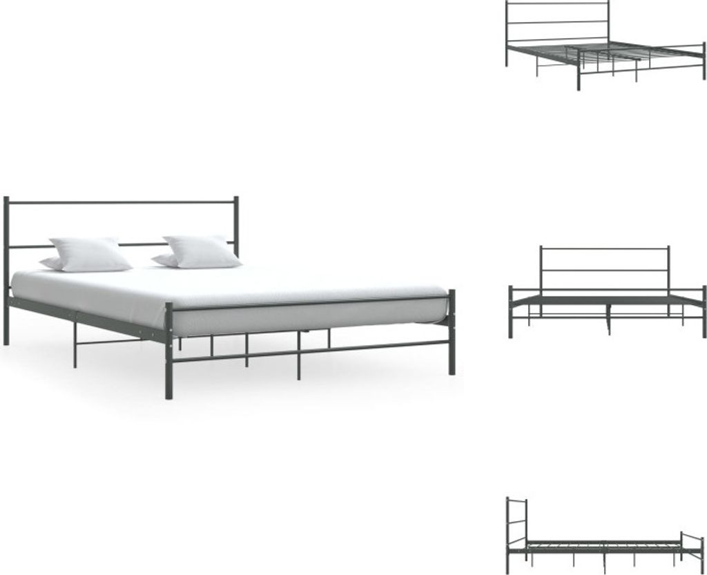 vidaXL Bettgestell Grau Metall 140×200 cm - Betten & Bettgestelle