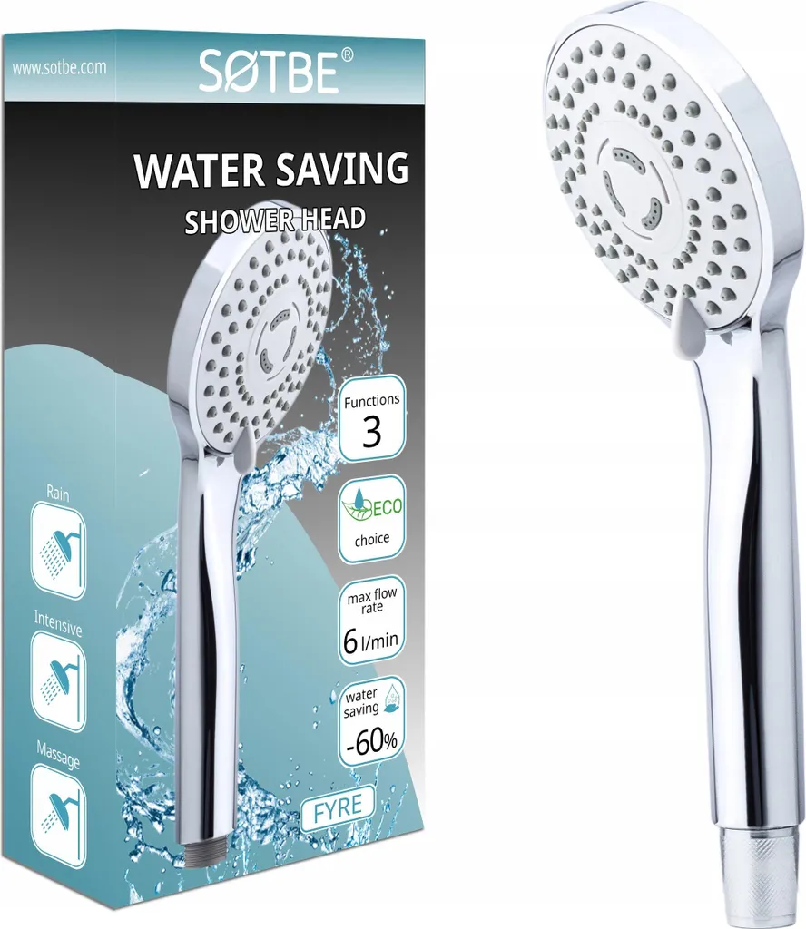 Soffione Doccia Anticalcare 3 Getti - Risparmio Idrico Garantito
