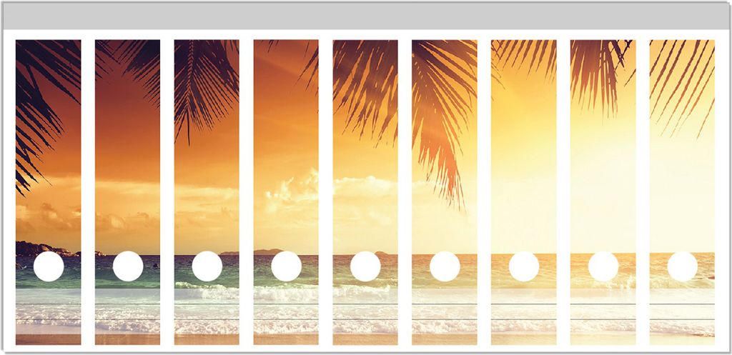 Wallario Ordnerrücken Sticker, selbstklebend für breite Ordner, 9 Stück, Motiv Sonnenuntergang am Strand in der Karibik