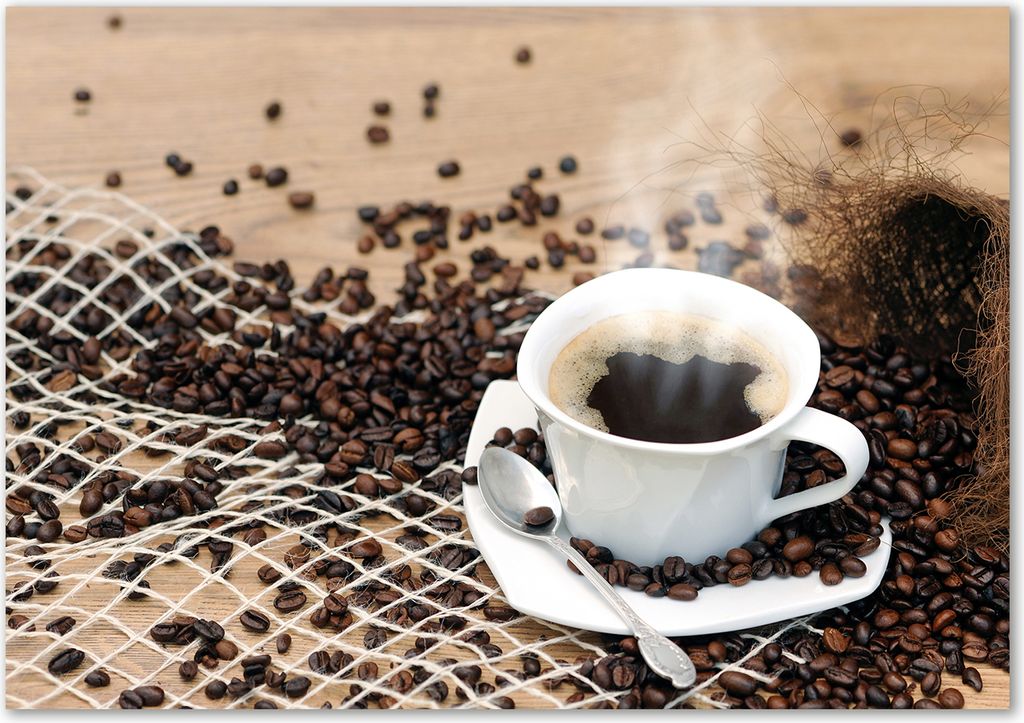 Tulup Glas-Bild - 100 x 70 - Wandbild aus Glas - Wandkunst - Wandbild hinter gehärtetem Sicherheitsglas - Essen & Getränke - Kaffee Kaffeebohne...