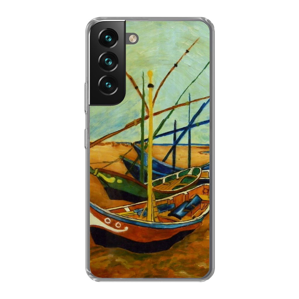 MuchoWow Handyhülle Schutzhülle Hülle für Samsung Galaxy S22 Fischerboote am Strand - Vincent van Gogh Silikon Softcase Handy Hülle - Mobilt...