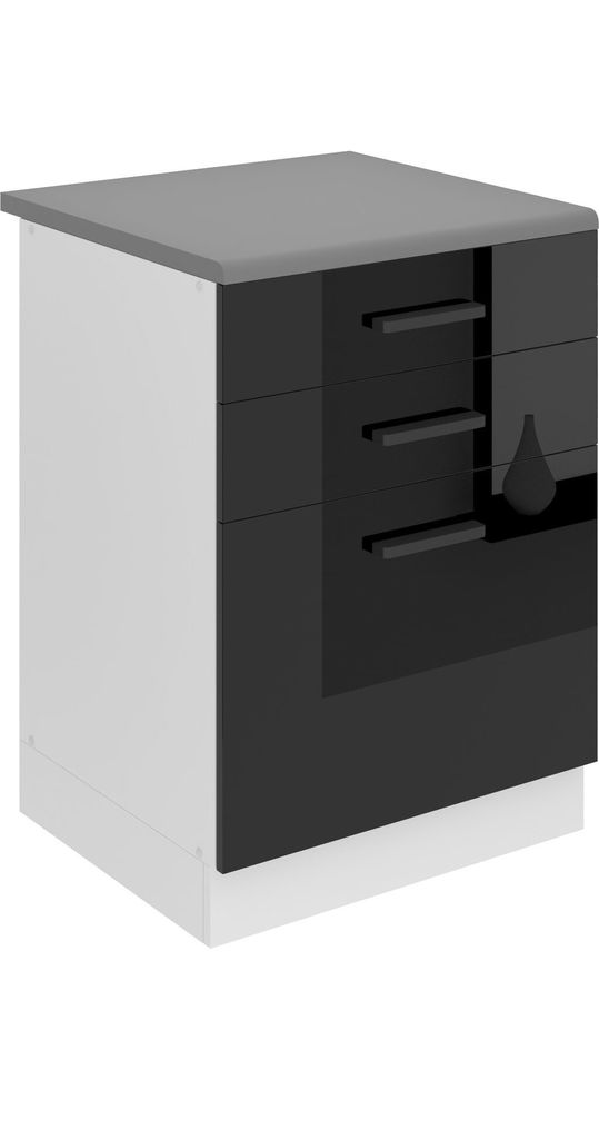Belini Unterschrank Küche, Küchenunterschrank 60 cm Breite. SDSZ Küchenunterschrank mit Arbeitsplatte. Küchenschrank mit Schubladen, Schwarz Ho...