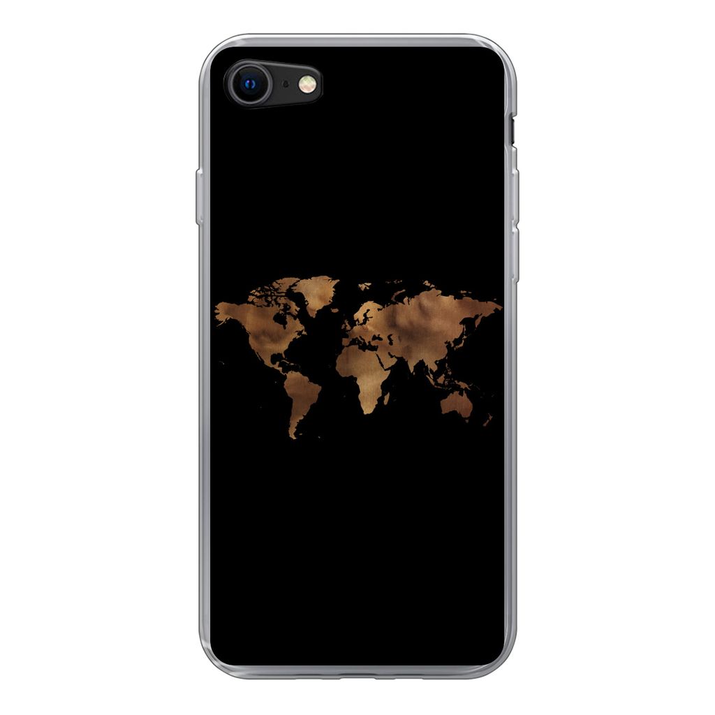 MuchoWow Handyhülle Schutzhülle Hülle für iPhone 7 Weltkarte - Stoff - Karte Silikon Softcase Handy Hülle - Kartenhalter