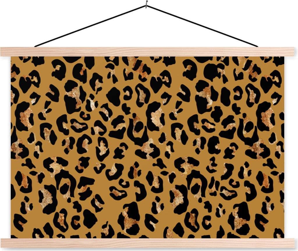 MuchoWow Textilposter Tiere - Pantherdruck - Muster 120x80 cm mit holzfarbenen Rahmen - Aufhängeset