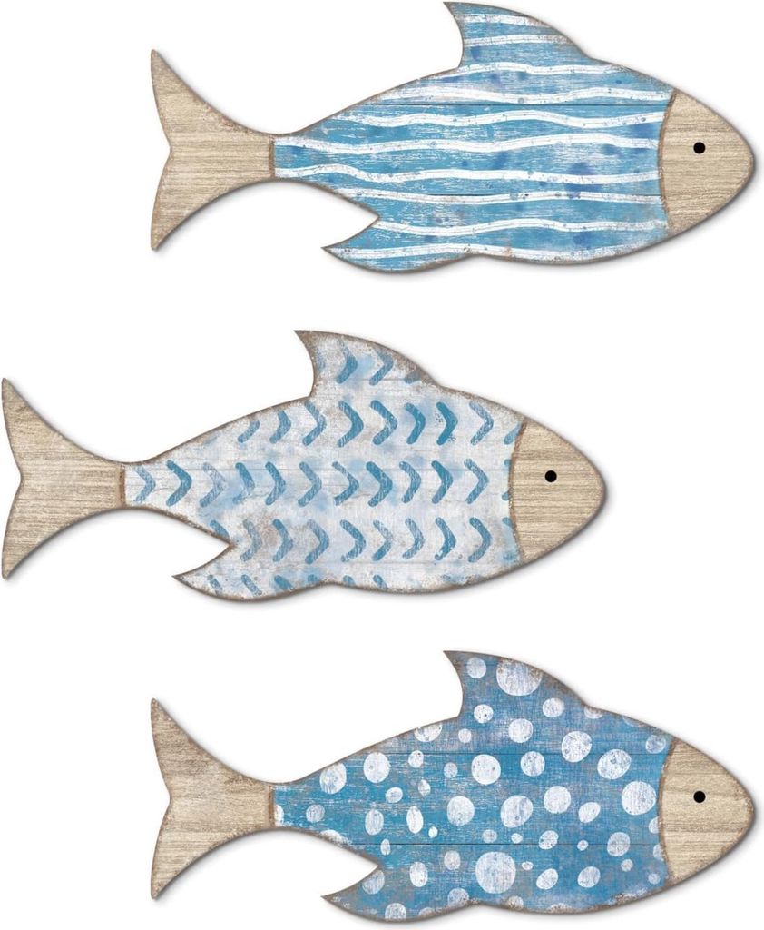 3 Stück tropische Fische, Wanddekorationen aus Holz, glatte Kanten, gratfrei, realistisch aussehende Fischanhänger, Ozean-Wandkunst-Dekor