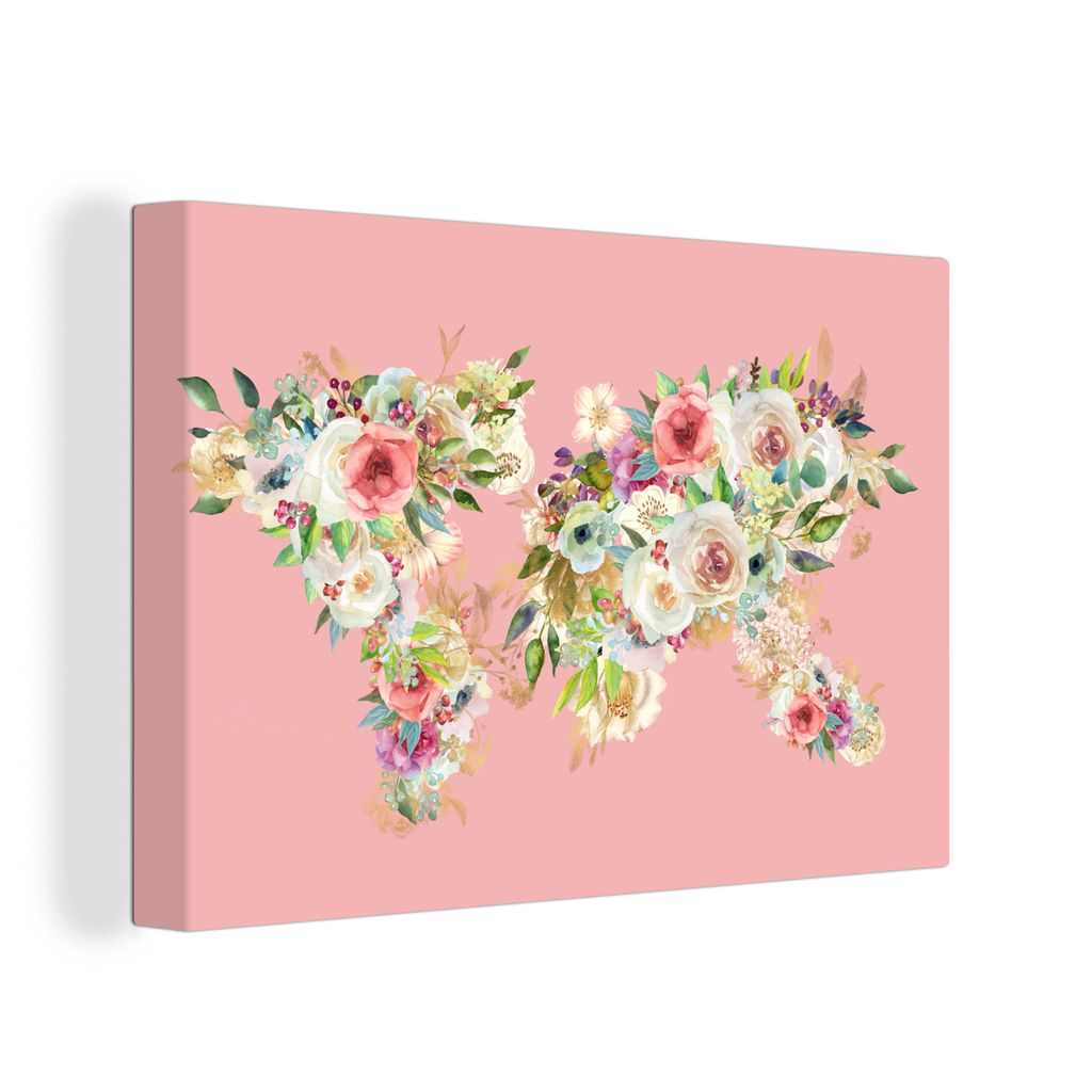 OneMillionCanvasses - Leinwandbilder - 150x100 cm, Weltkarte - Rosen - Anemone - Rosa, Wandbilder Kunstdruck Wanddekoration
