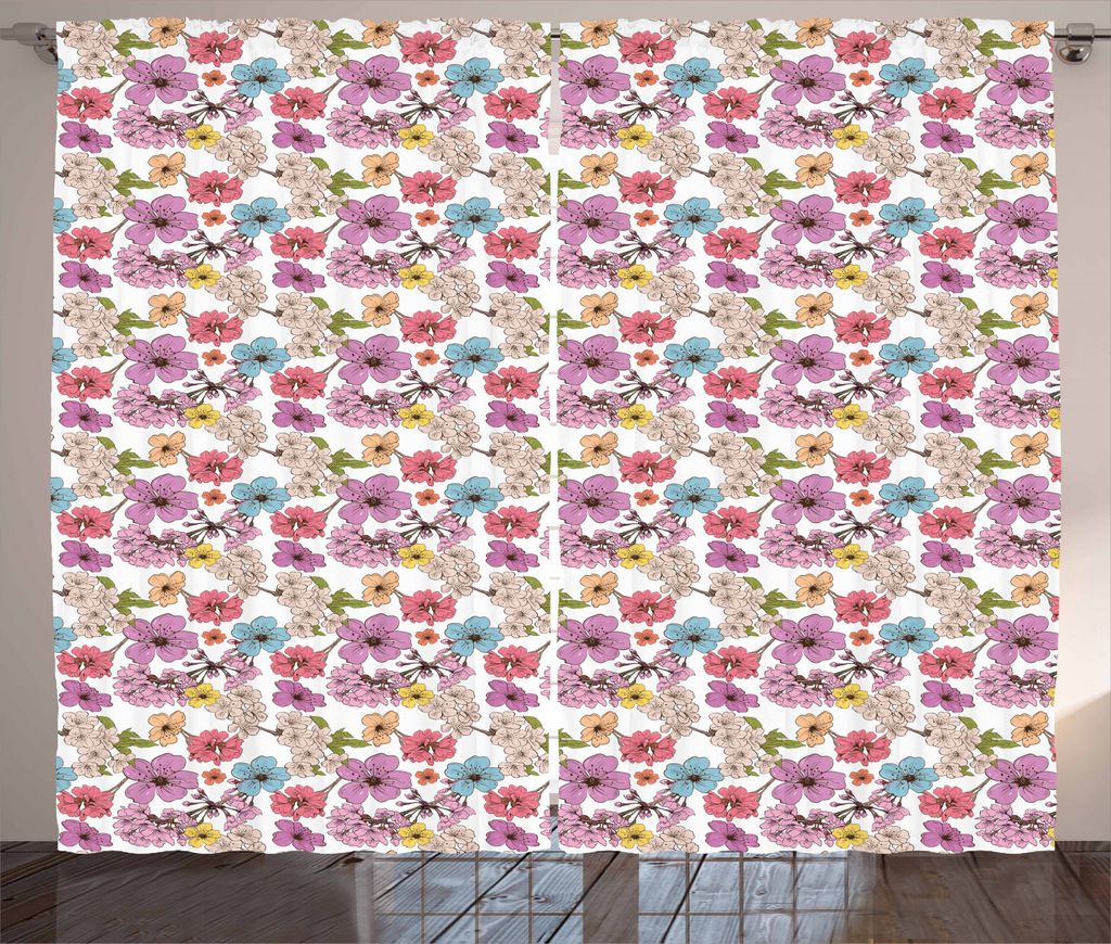 ABAKUHAUS Frühling Rustikaler Vorhang, Aufkeimende Apple-Blumen, Wohnzimmer Universalband Gardinen mit Schlaufen und Haken, 280 x 245 cm, Mehrfarbig