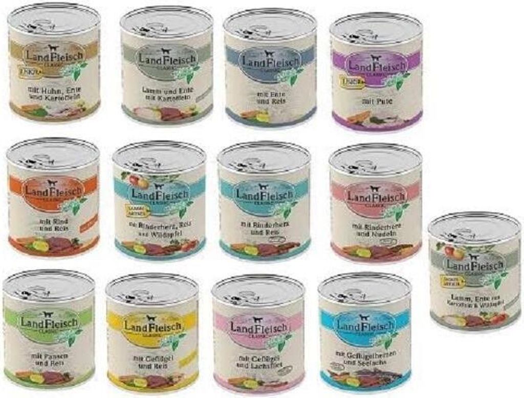 Landfleisch 30 x 800g Dosen Nassfutter - freie Auswahl aus 13 Sorten + Snack gratis!