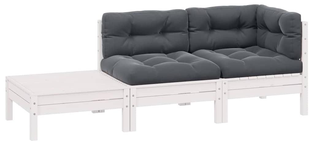 vidaXL 3-tlg. Garten-Lounge-Set mit Kissen Weiß Kiefer Massivholz