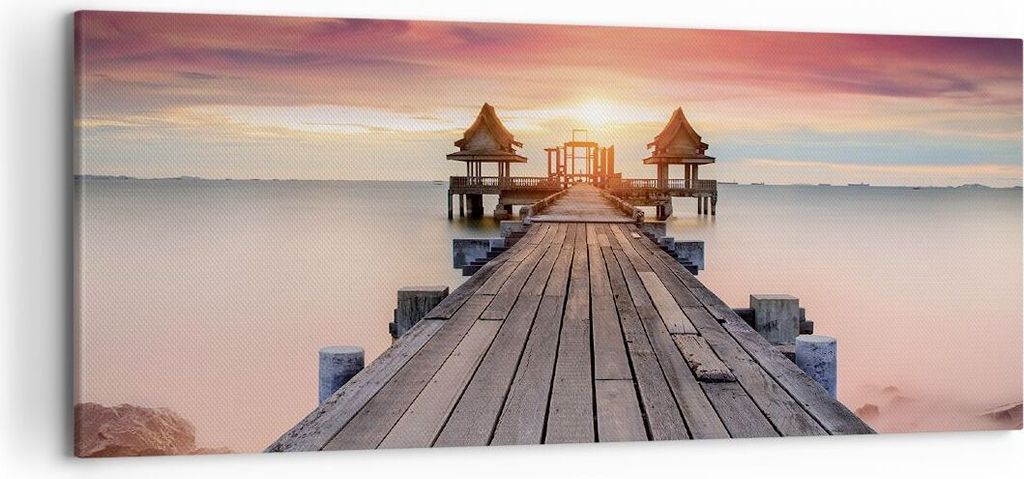 Bild auf Leinwand - Leinwandbild - Einteilig - Brücke Holz Spaziergang - 120x50cm - Wand Bild - Wanddeko - Wandbilder - Leinwanddruck - Bilder - W...