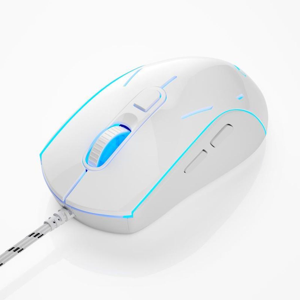 Gaming Maus kabelgebunden RGB, 3200 DPI USB Maus mit 6 Tasten, optische Gaming Mouse mit DPI-Umschaltung Weiß