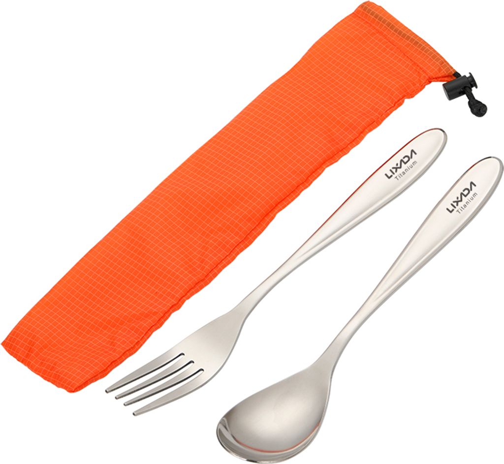 Lixada Lightweight Titanium Dinner Gabel und Loeffel Besteck Besteck Set fuer Camping Camping Wandern Rucksack Picknick