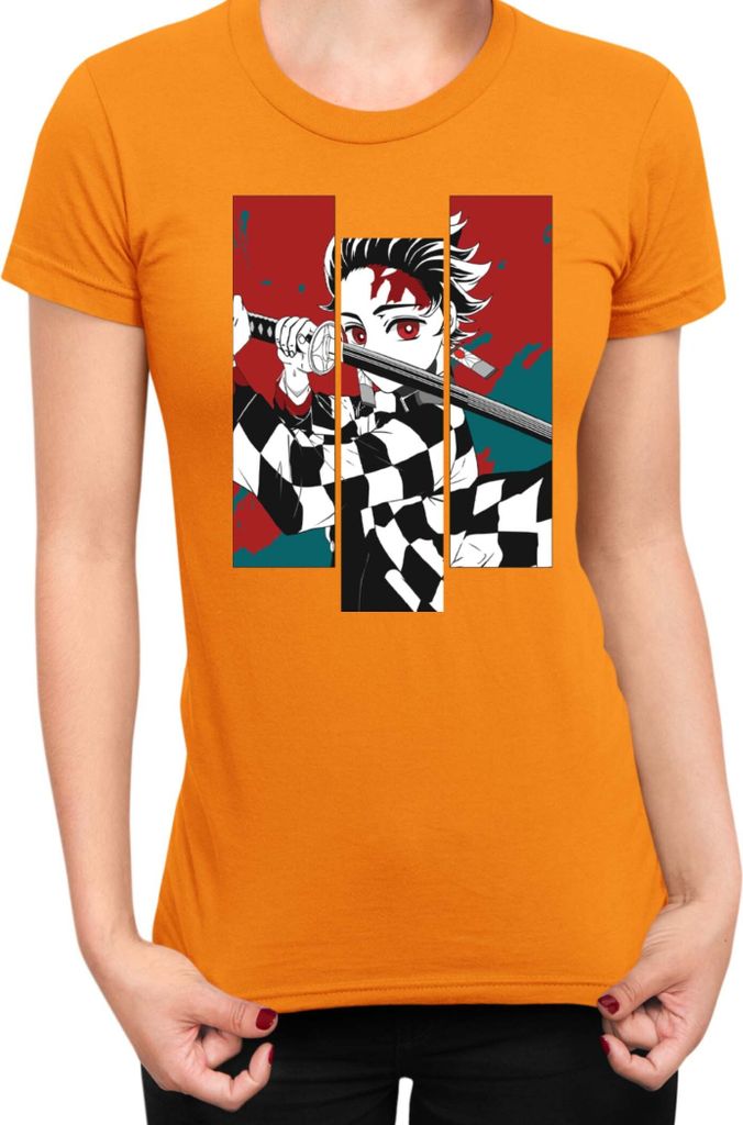 Damen T-Shirt Demon Anime Slayer Kimetsu No Yaiba Tanjiro Kamado 011, Lady M / Orange