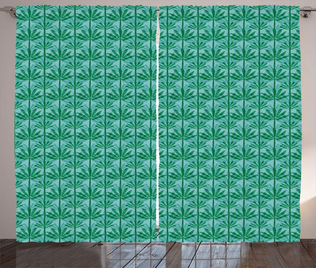 Grand rideau pour chambre motifs tropicaux vert jade et bleu 225cm