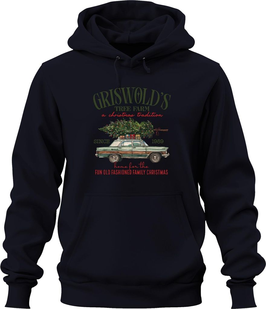 Griswold's Tree Farm a Christmas Tradition Family Vintage Auto Uni Hoodie Kapuzenpullover, Navy, L