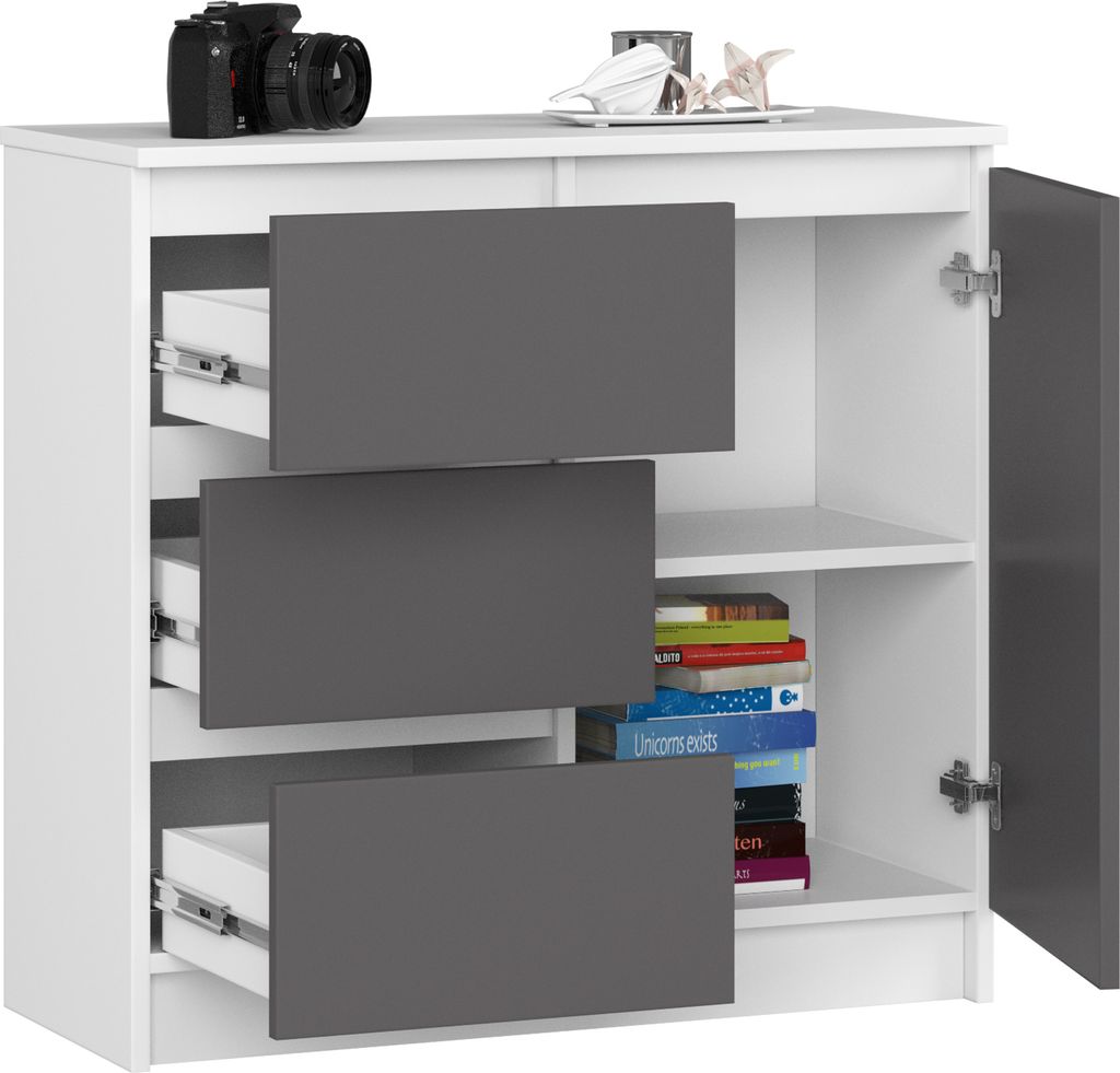 Komoda AKORD JERRY Biała 80 cm 1 drzwi 3 szuflady kolor Zdjęcie produktu 